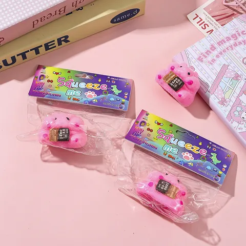Cute Cartoon Pink Hamster Squishy Toy TPR Soft Stress Relief Squeeze Toy For Kids Adults Pink Hamster Shaped Sensory Fidget Toy Gift