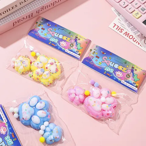 Cat Paw Squishy Stress Relief Toy Soft TPR Slime Texture Sensory Toy With Glitters Combination Set For Adults Kids Desktop Decor
