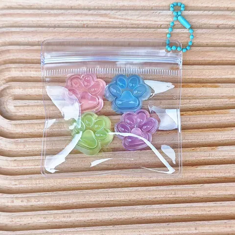 Mini Cat Paw Squishy Stress Relief Toy Set Translucent TPR Squeeze Pendant Keychain For Kids Adults Cute Desktop Decor