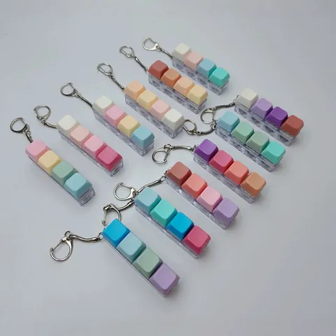 Mechanical Keyboard Switch Tester Keychain Fidget Toy Glow Stress Relief Macaron Multi Button Key Pendant For Office Adult Kids