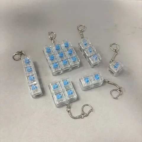 Mechanical Keyboard Switch Tester Keychain Transparent Stress Relief Toy Macaron Keycaps Fidget Keychain With Blue Switches LED Light
