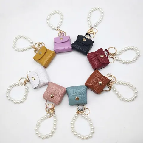 Llavero de Bolso de Cuero PU con Patrón de Cocodrilo Con Asa de Perla Artificial Colgante de Mini Bolso de Moda Regalo para Mujer