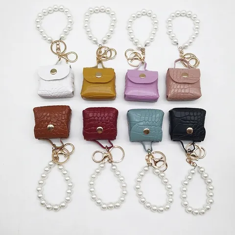 Llavero de Bolso de Cuero PU con Patrón de Cocodrilo Con Asa de Perla Artificial Colgante de Mini Bolso de Moda Regalo para Mujer
