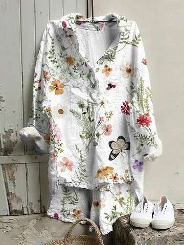 Dames Japanse Ukiyo-e Stijl Bedrukt Overhemd Lange Mouw Polyester Blouse Casual Halflange Top
