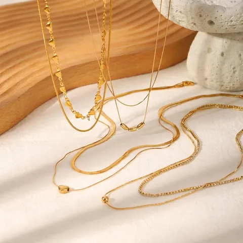 Europese Minimalistische Titanium Stalen Dubbele Laag Halsketting Goud Verguld Kunstparel Strass Hanger Halsketting Voor Vrouwen Dagelijks Sieraden