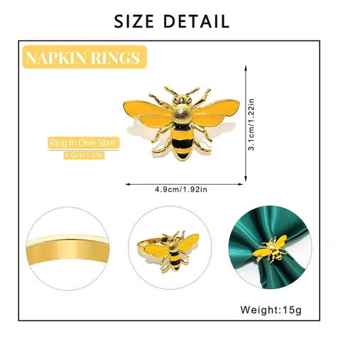 Yellow Little Bee Napkin Rings Alloy Gold Enamel Insect Napkin Buckle For Wedding Party Table Decoration Home Dining Accessories