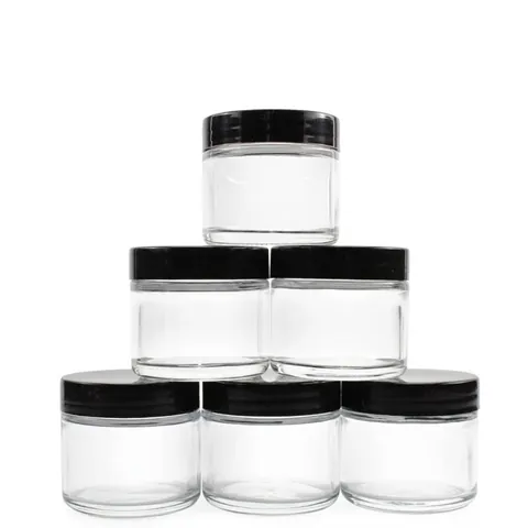 Transparent Glass Cosmetic Jar 2oz Refillable Cream Pot With Black Lid For Eye Cream Lotion Storage Empty Makeup Travel Container