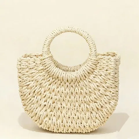 Handgemaakte Papieren Stro Handtas Minimalistische Halve Maan Emmer Tas Voor Kinderen Meisjes Vrouwen Vakantie DIY Strand Accessoire Cadeau