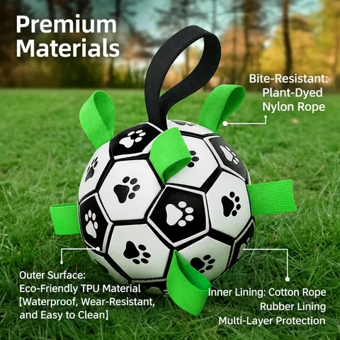 Durable Dog Soccer Ball With Grab Tabs Interactive Pet Football Toy For Small Medium Large Dogs Outdoor Training Toy With Pump