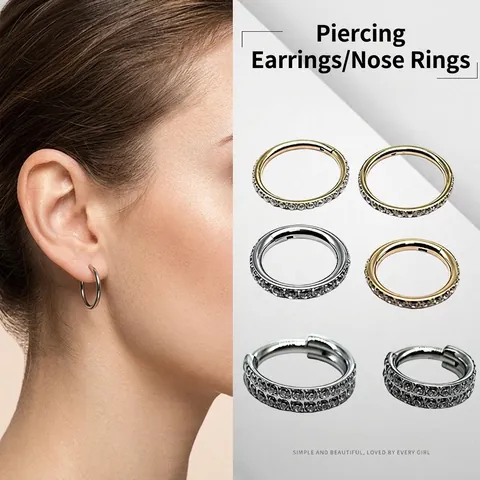 G23 Titanium Zirconia Piercing Ring Three Side Pavé Seamless Clicker For Nose Ear Cartilage Minimalist Body Jewelry