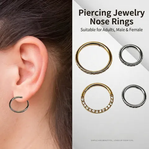 G23 Titanium Zirconia Piercing Ring Three Side Pavé Seamless Clicker For Nose Ear Cartilage Minimalist Body Jewelry