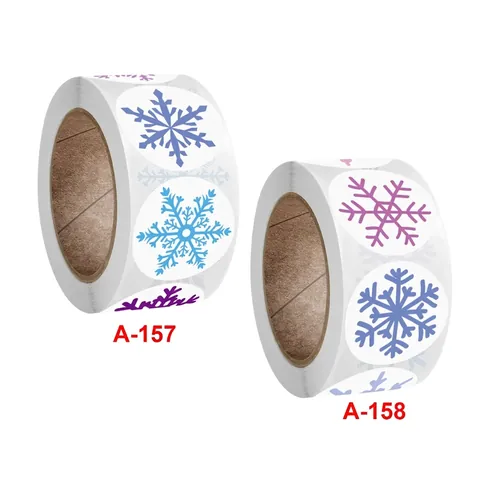 Autocollants de Noël Flocon de Neige en Rouleau Étiquettes Rondes Adhésives pour Emballage Cadeau Décoration d'Hiver
