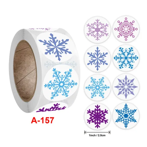 Autocollants de Noël Flocon de Neige en Rouleau Étiquettes Rondes Adhésives pour Emballage Cadeau Décoration d'Hiver
