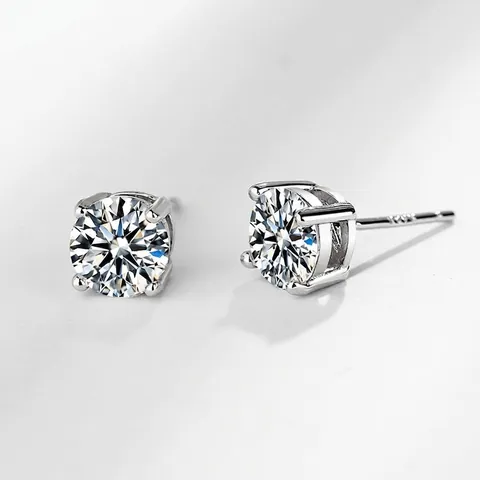 925 Sterling Silver Minimalist Rhinestone Stud Earrings Simple Round Four Prong Inlaid Earrings Fashion Women Jewelry
