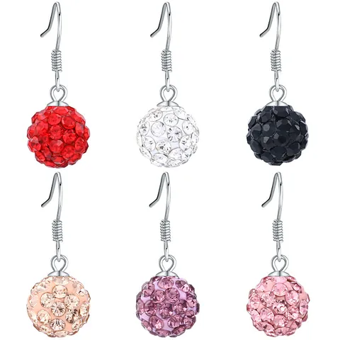 925 Sterling Silver Shamballa Crystal Ball Drop Earrings For Women Fashion Korean Style Rhinestone Dangle Earrings Jewelry Gift