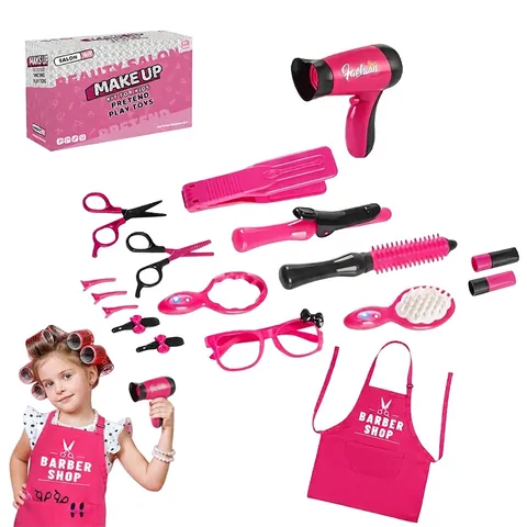 Kids Pretend Play Hair Salon Toy Set For Girls Beauty Barber Tools With Apron Hair Dryer Scissors Handbag Role Play Toys Gift