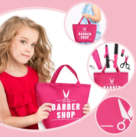 Kids Pretend Play Hair Salon Toy Set For Girls Beauty Barber Tools With Apron Hair Dryer Scissors Handbag Role Play Toys Gift