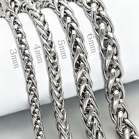 Minimalist Stainless Steel Wheat Chain Necklace For Men Women Spiga Franco Chain Bracelet Unisex Jewelry Punk Style Polished Silver Tone Clavicle Chain No Pendant