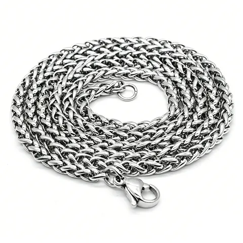 Minimalist Stainless Steel Wheat Chain Necklace For Men Women Unisex Spiga Woven Link Chain Silver Color Fashion Jewelry Accessory