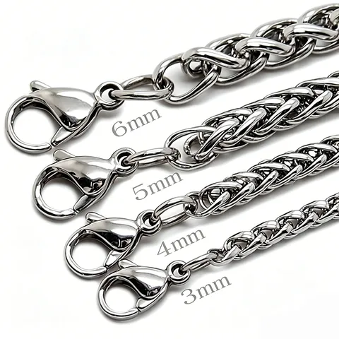 Unisex Stainless Steel Wheat Chain Necklace Hip Hop Keel Dragon Bone Chain For Men Women Silver Color Polished Finish Fashion Jewelry Gift