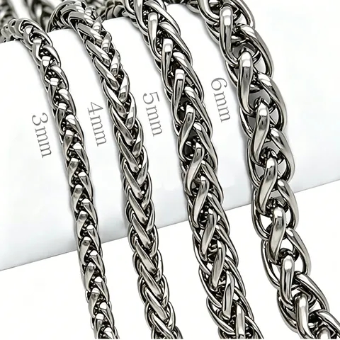 Minimalist Stainless Steel Wheat Chain Necklace For Men Women Unisex Spiga Woven Link Chain Silver Color Fashion Jewelry Accessory