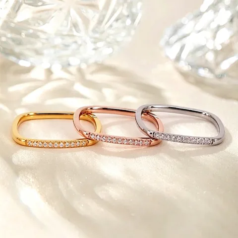 Minimalistische Roestvrijstalen Vierkante Ring Voor Vrouwen Zirkonia Ingelegde 18K Verguld Geometrische Vingerring Sieraden Cadeau