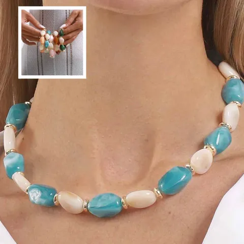 Collana Di Perle In Resina Colorata Bohemien Per Donna Choker Texture Marmo Dolce Fresca Con Perline Distanziatrici In Metallo