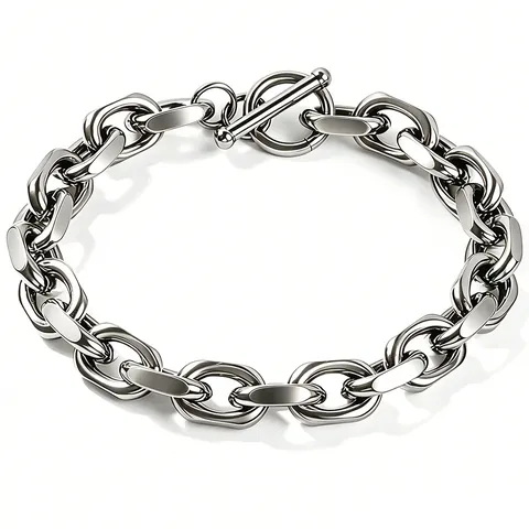High Polished Stainless Steel Chunky Cuban Chain Necklace Bracelet For Men Women Toggle Clasp Hip Hop Minimalist Punk Jewelry