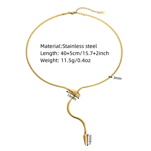 Collier Pendentif Tête de Serpent en Acier au Titane Plaqué Or PVD Strass Chaîne d'Os de Serpent pour Femmes Bijoux Individuels