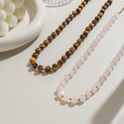 Niche Design Natural Stone Necklace Stainless Steel Irregular Chain Waterproof Hypoallergenic Real Gold Plated Pendant Necklace For Women Daily Commuting Jewelry