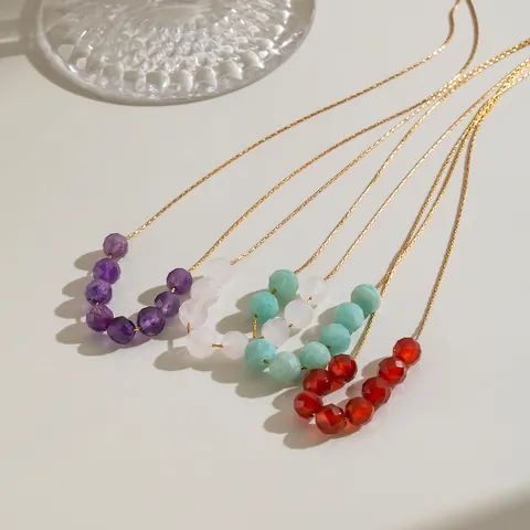 Collana Pendente in Acciaio Inossidabile con Pietra Naturale Stile Occidentale Impermeabile Placcato Oro Perline Tagliate Multicolore Gioielli Donna