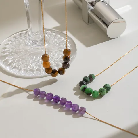 Collana Pendente in Acciaio Inossidabile con Pietra Naturale Stile Occidentale Impermeabile Placcato Oro Perline Tagliate Multicolore Gioielli Donna