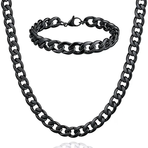 Hip Hop Stainless Steel Cuban Link Chain Necklace For Men Women Street Punk Curb Chain Necklace Silver Gold Black Color Jewelry