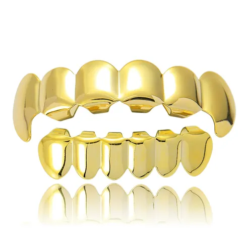 Hip Hop Vampire Fangs Teeth Grillz Top Bottom Set Copper Metal Mouth Jewelry For Halloween Party Streetwear Men Women