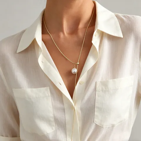 Minimalistische Roestvrijstalen Y-Ketting Voor Dames Verstelbare Slangenketting Geometrische Hart Vierkante Hanger Sieraden