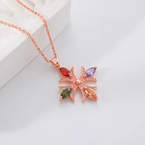 Elegante Collana Con Ciondolo a Croce in Rame Placcato Oro Rosa Zircone Multicolore Per Donna Gioielli Con Pietre Marquise