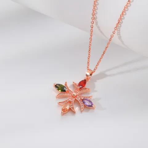 Elegante Collana Con Ciondolo a Croce in Rame Placcato Oro Rosa Zircone Multicolore Per Donna Gioielli Con Pietre Marquise