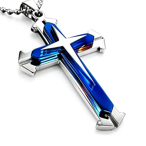 Fashion Metal Multi-layer Cross Pendant Necklace For Men Women Punk Industrial Style Rhinestone Inlaid Ball Chain Jewelry Gift