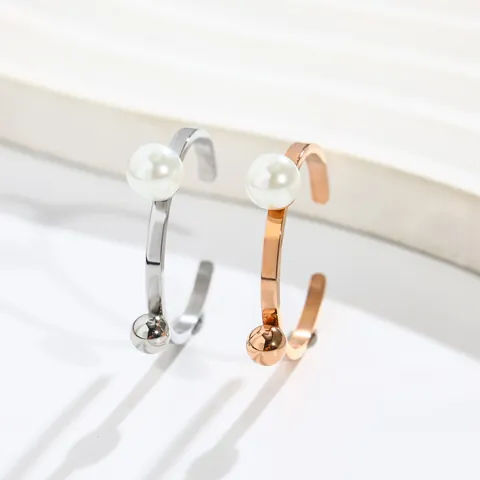 Minimalist Stainless Steel Open Ring For Women Adjustable Artificial Pearl Metal Ball Jewelry Gold Silver Plated Fashion Ring