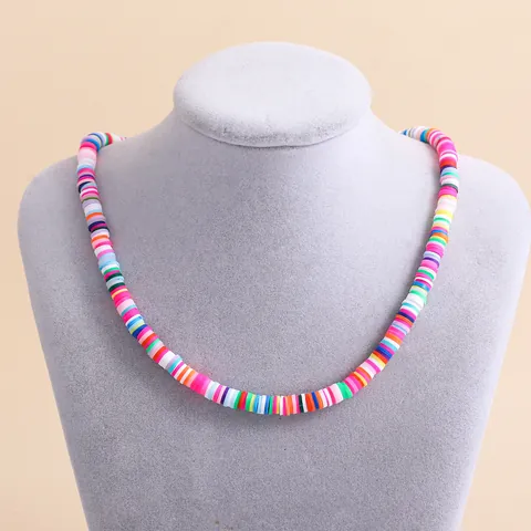 Bohemian Polymer Clay Heishi Beads Necklace For Women Handmade Colorful Beach Choker Vintage Style Neck Jewelry Gift