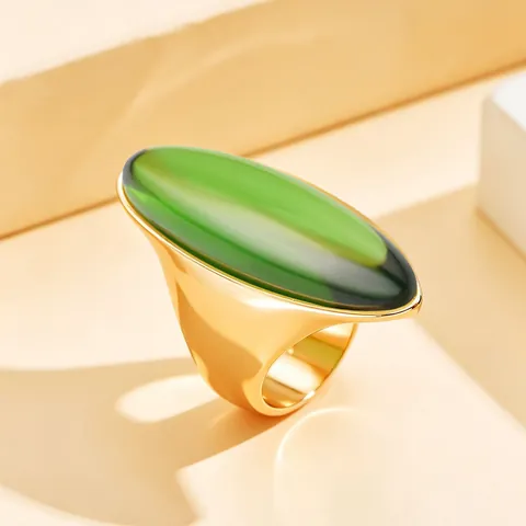 Bague Cocktail Rétro en Alliage Avec Strass Ovale pour Femme Vintage Géométrique Ton Or Grande Monture Bijoux de Mode