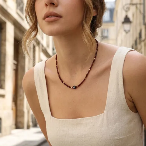 Handmade Bohemian Beaded Necklace With Semi Precious Stone Lampwork Evil Eye Pendant For Women Summer Beach Jewelry