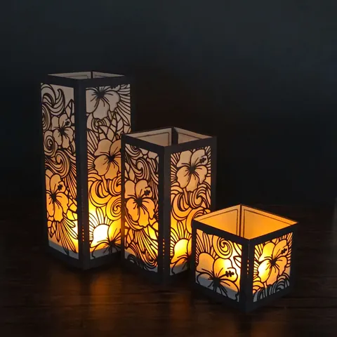 Pantalla de Lámpara de Cartulina Negra Hibisco Corte Láser para Vela de Té Boda Fiesta Hogar Cubierta Decorativa Pantalla
