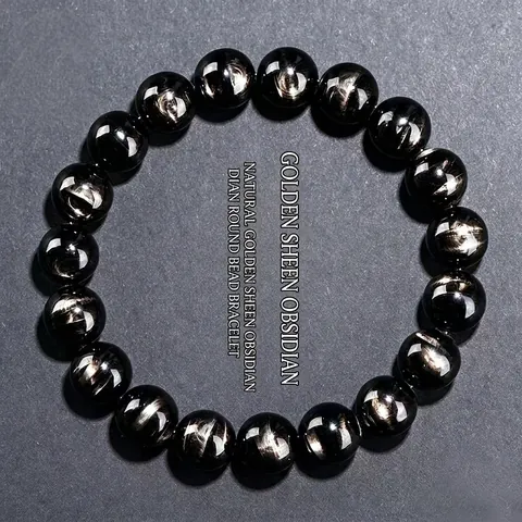 Bracciale in Bronzite Naturale Perle Tonde Con Effetto Occhio di Gatto Unisex Braccialetto Elastico in Pietra Preziosa Lucidata a Mano