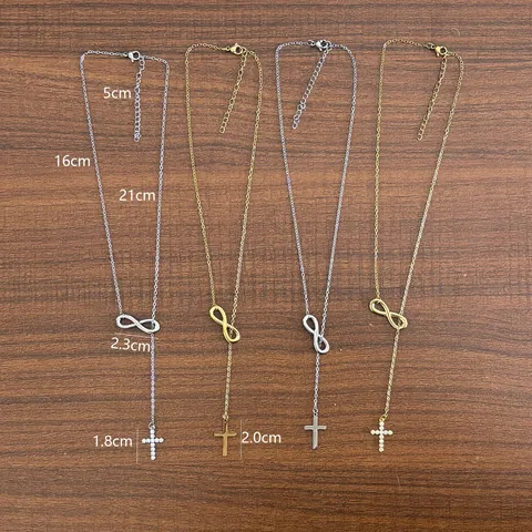 Stainless Steel Infinity Symbol And Cross Pendant Necklace With Zirconia Gold Silver Y-Necklace Lariat Jewelry For Women