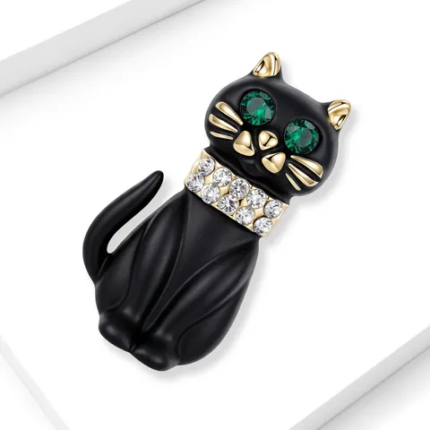 Mode Legering Zwarte Kat Brosche Druppelolie Emaille Pin Voor Dames Strass Dier Reversspeld Sieraden Kleding Accessoires Cadeau