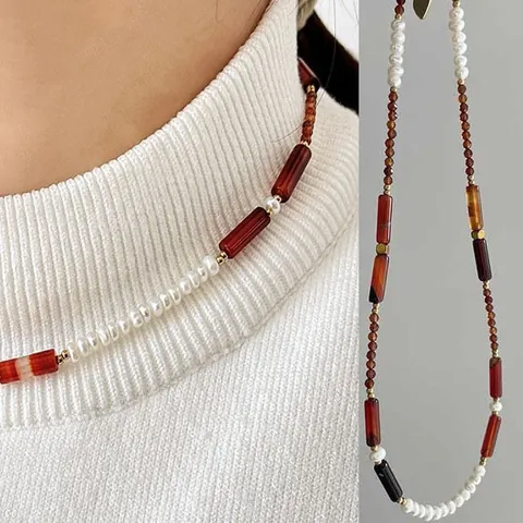Nieuwe Chinese Stijl Vintage Beaded Necklace Met Natuurlijke Zoetwater Parel Steen Titanium Staal Vergulde Hart Sieraden
