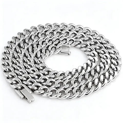 Tough Titanium Steel Cuban Link Chain Necklace Hip Hop Street Style Polished Silver Tone Metal Jewelry For Men Women