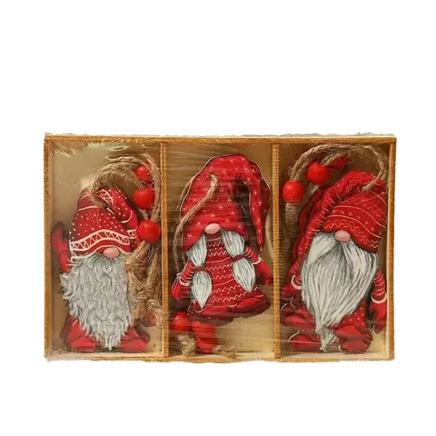 Christmas Wooden Gnome Ornaments Nordic Tomte Hanging Pendants For Holiday Tree Decor Forest Man Doll With Hemp Rope