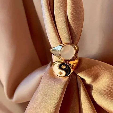 Waterdichte Roestvrij Stalen Yin Yang Ring Voor Dames Heren 18K Vergulde Emaille Tai Chi Zegelring Vingersieraden Cadeau